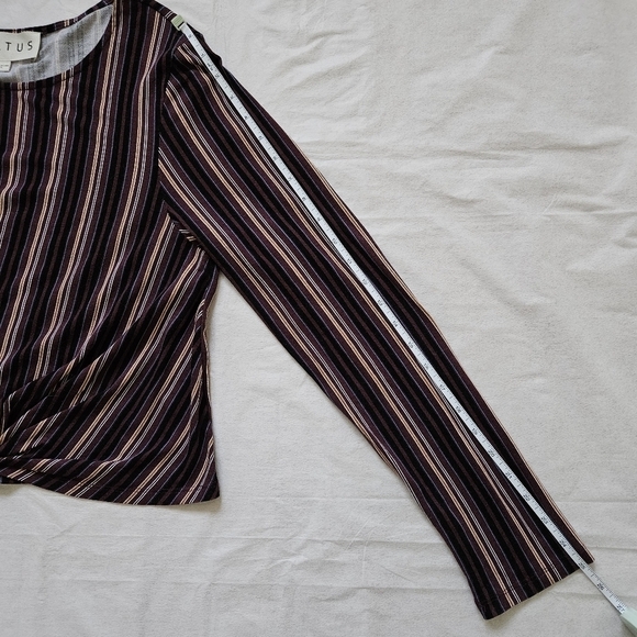 Hiatus Knot Front Top Womens XL Striped LS Cropped Pullover Stretch Office Boho - Picture 12 of 16